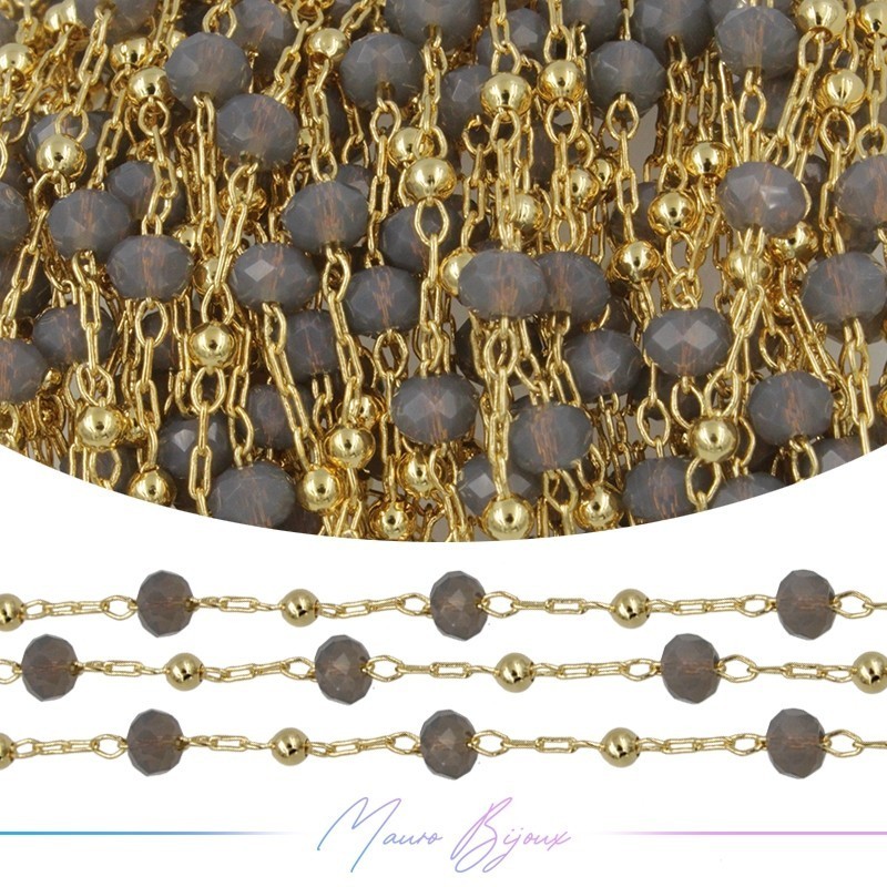 Chain in Gold Inox Grey Crystal 1mt
