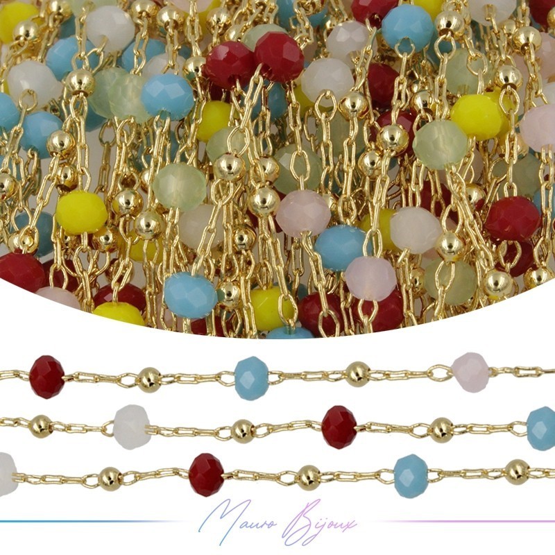 Catena in Acciaio Dorato Cristallo Multicolor 1 mt