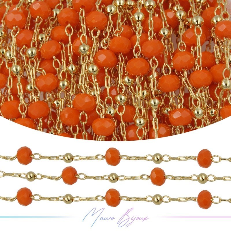 Catena in Acciaio Dorato Cristallo Arancione 1 mt