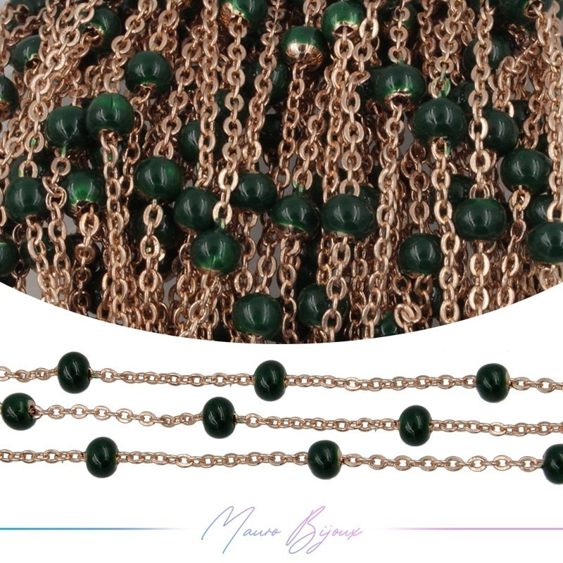 Chain in Rose Gold Inox Enamelled Dark Green 1mt