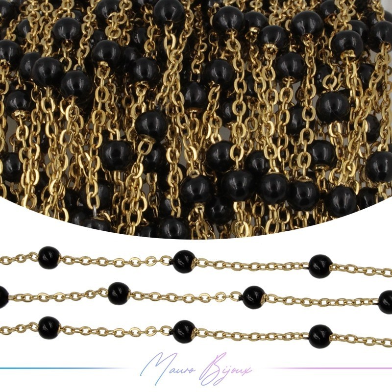 Chain in Gold Inox Enamelled Black 1mt Chain in Gold Inox Enamelled Black 1mt