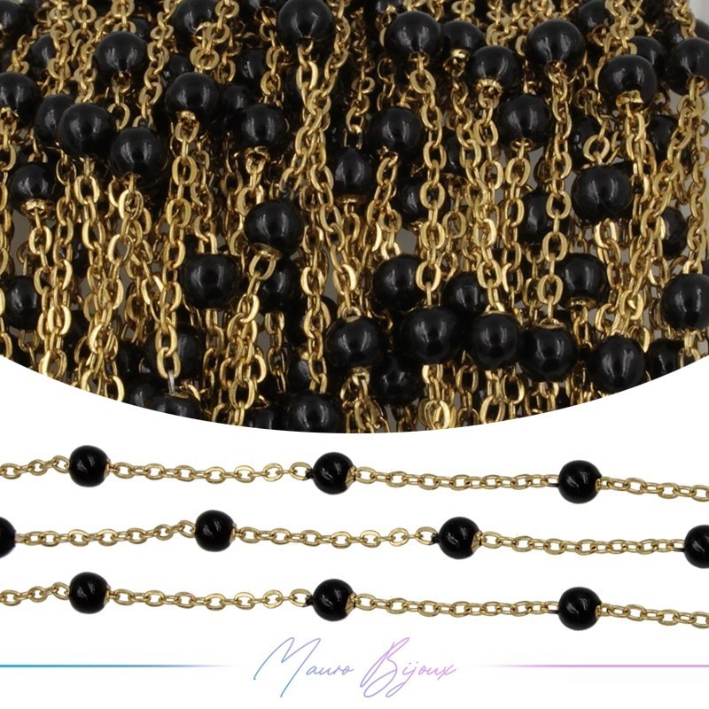 Chain in Gold Inox Enamelled Black 1mt