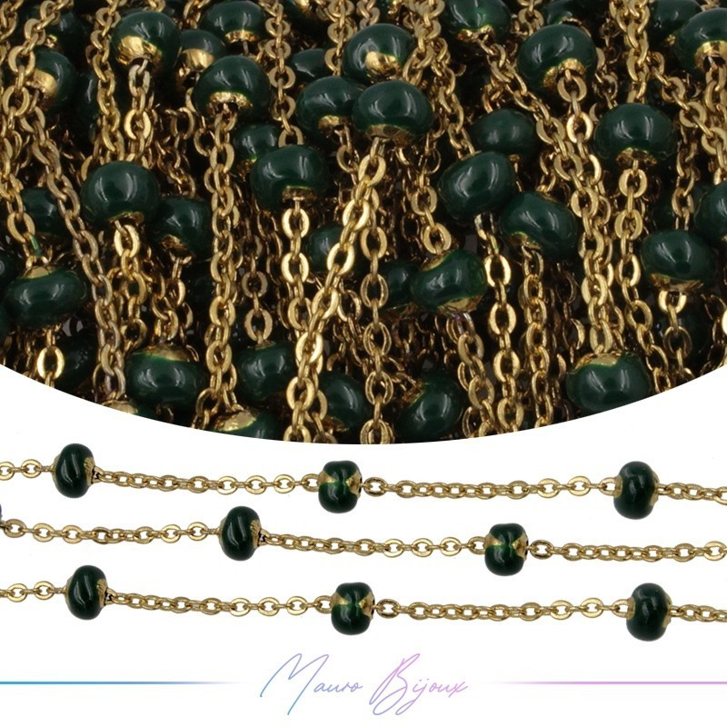 Catena in Acciaio Dorato Smaltati Verde Scuro 1 mt