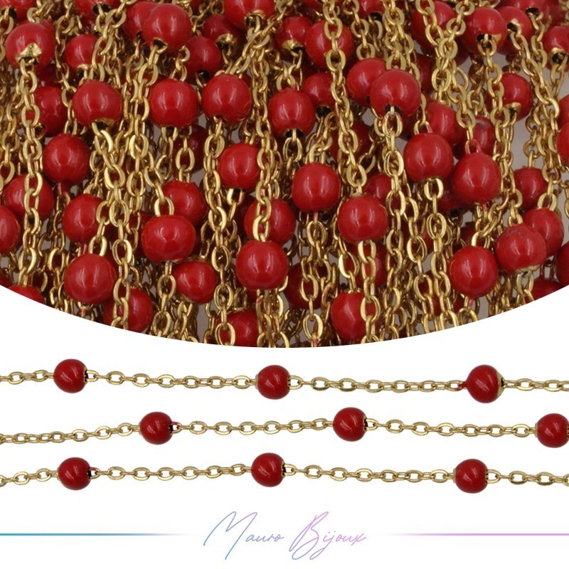 Catena in Acciaio Dorato Smaltati Rosso 1 mt