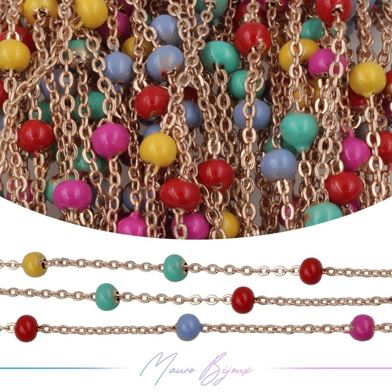 Catena in Acciaio Oro Rosa Smaltati Multicolor D 1 mt