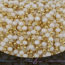 Catena in Acciaio Dorato Cristalli Bianco con Pallina 1 mt