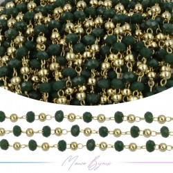 Chain in Gold Inox Dark Green Crystals 1mt
