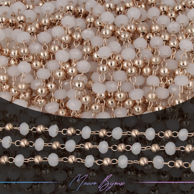 Chain in Rose Gold Inox White Crystals 1mt