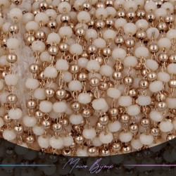 Catena in Acciaio Oro Rosa Cristalli Panna con Pallina 1 mt