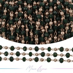 Catena in Acciaio Oro Rosa Cristalli Verde Scuro con Pallina 1 mt