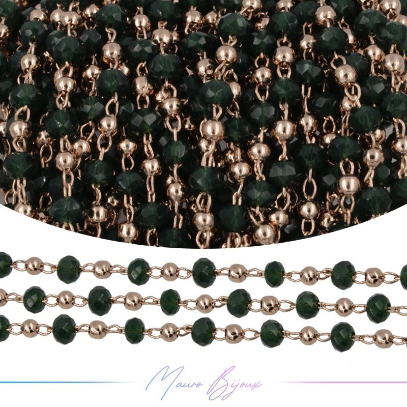 Chain in Rose Gold Inox Dark Green Crystals 1mt