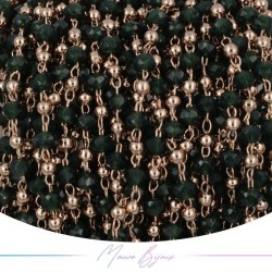 Catena in Acciaio Oro Rosa Cristalli Verde Scuro con Pallina 1 mt
