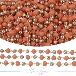 Catena in Acciaio Oro Rosa Cristalli Arancione con Pallina 1 mt