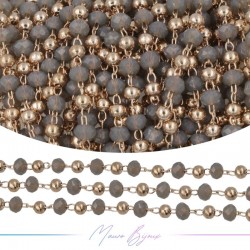 Catena in Acciaio Oro Rosa Cristalli Grigio con Pallina 1 mt