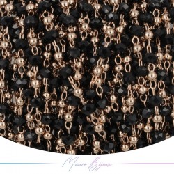Catena in Acciaio Oro Rosa Cristalli Nero con Pallina 1 mt