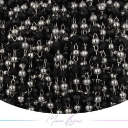 Catena in Acciaio Argento Cristalli Nero con Pallina 1 mt
