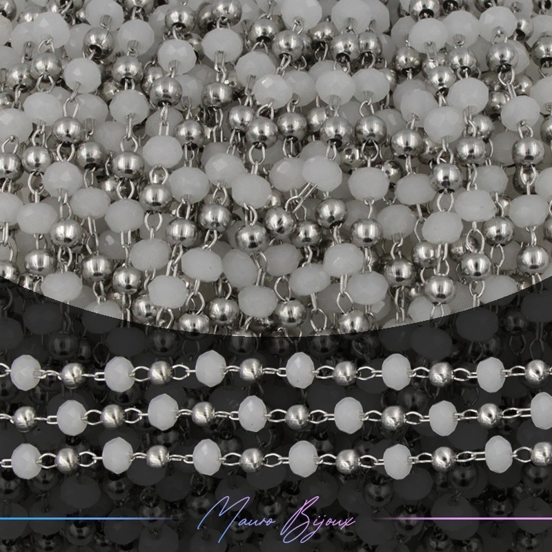 Chain in Silver Inox White Crystals 1mt