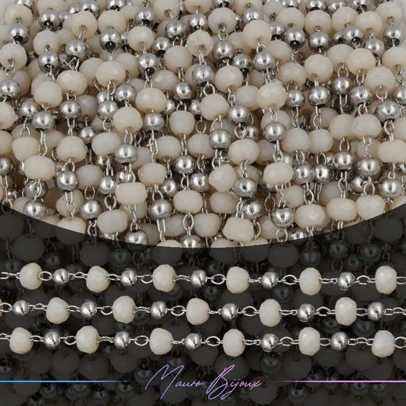 Chain in Silver Inox Cream Crystals 1mt