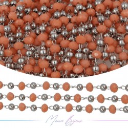 Catena in Acciaio Argento Cristalli Arancione con Pallina 1 mt