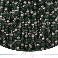 Catena in Acciaio Argento Cristalli Verde Scuro con Pallina 1 mt