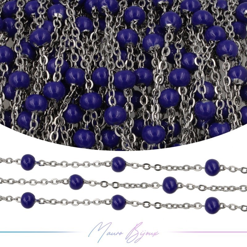 Catena in Acciaio Argento Smaltati Blu 1 mt
