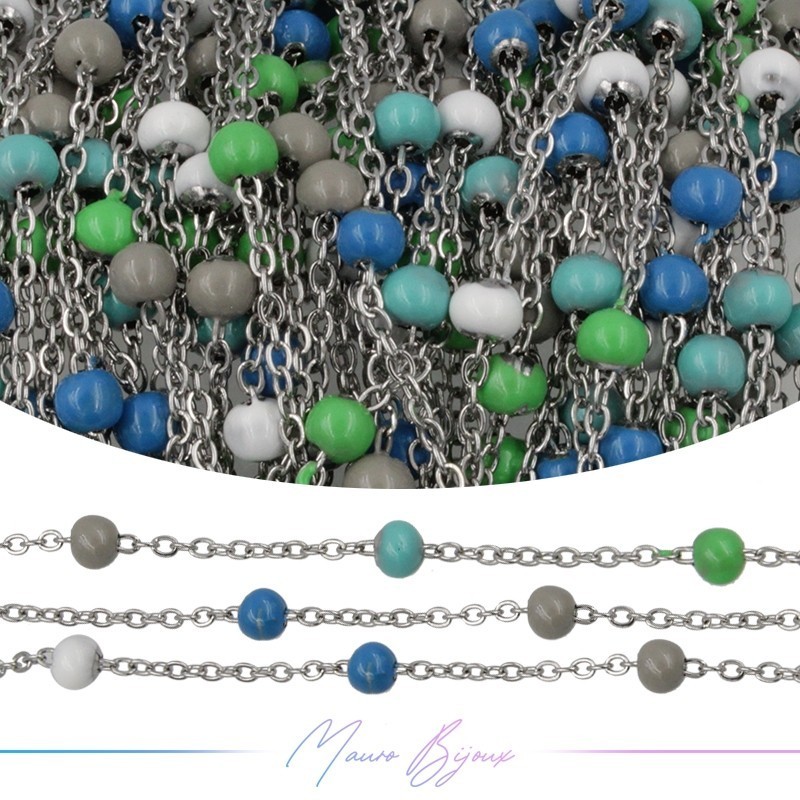 Catena in Acciaio Argento Smaltati Multicolor E 1 mt