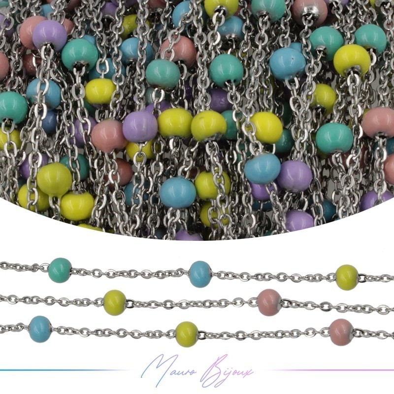 Catena in Acciaio Argento Smaltati Multicolor B 1 mt