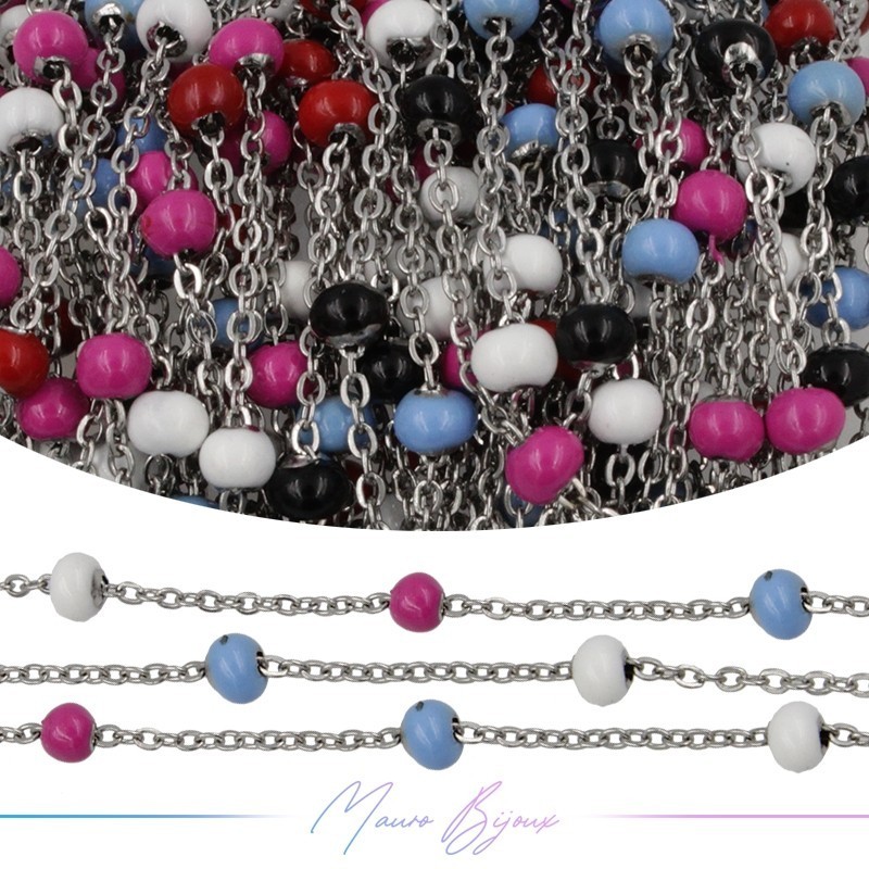 Catena in Acciaio Argento Smaltati Multicolor C 1 mt