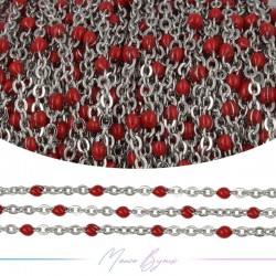 Chain in Silver Inox Enamelled Red 1mt