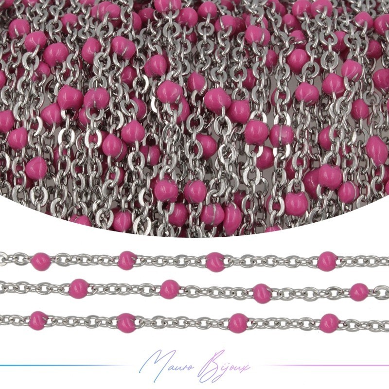 Chain in Silver Inox Enamelled Fuchsia 1 mt