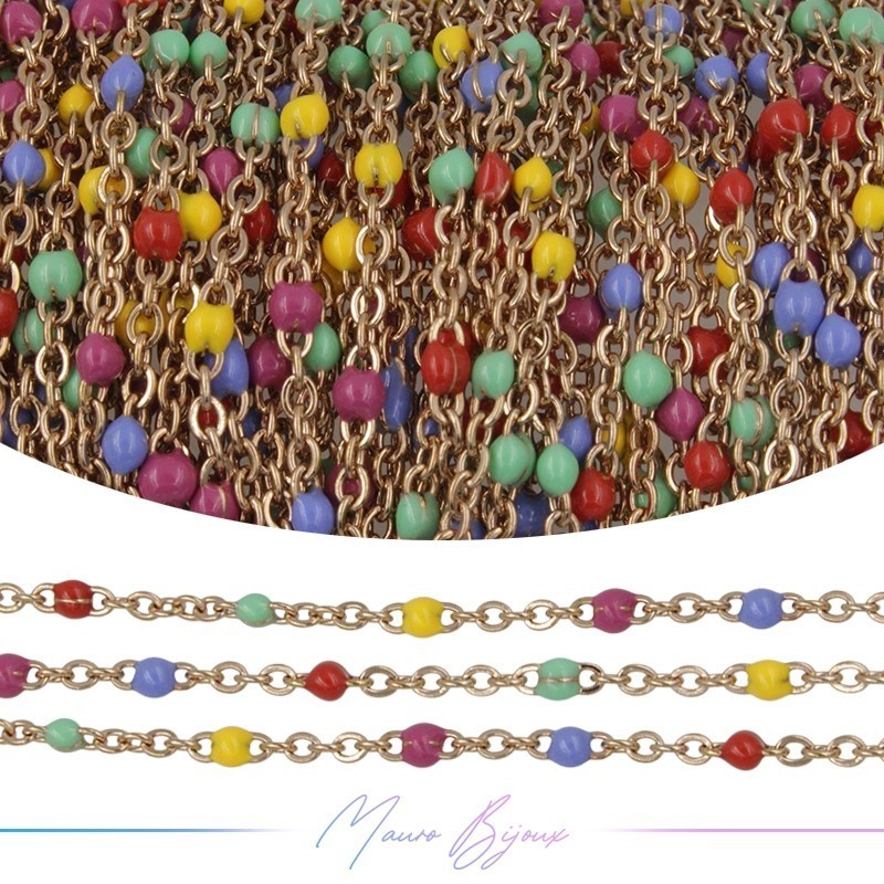 Chain in Rose Gold Inox Enamelled Multicolor B 1mt