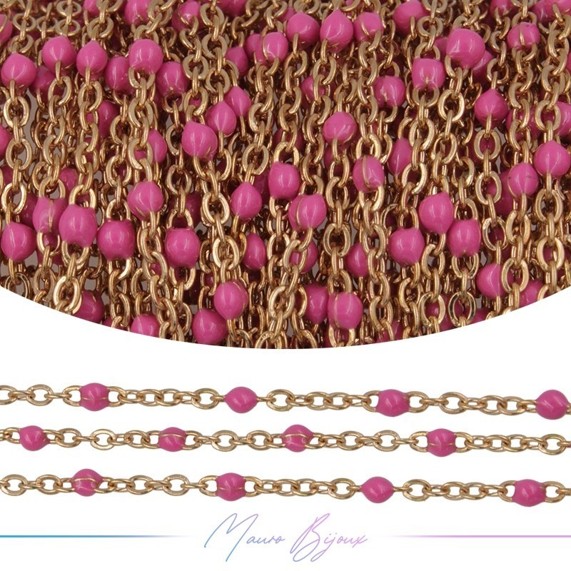 Chain in Rose Gold Inox Enamelled Fuchsia 1mt