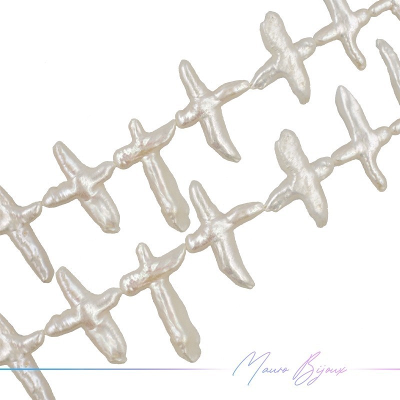 Freshwater Pearls Cross Cream Irregular 20.5x35mm