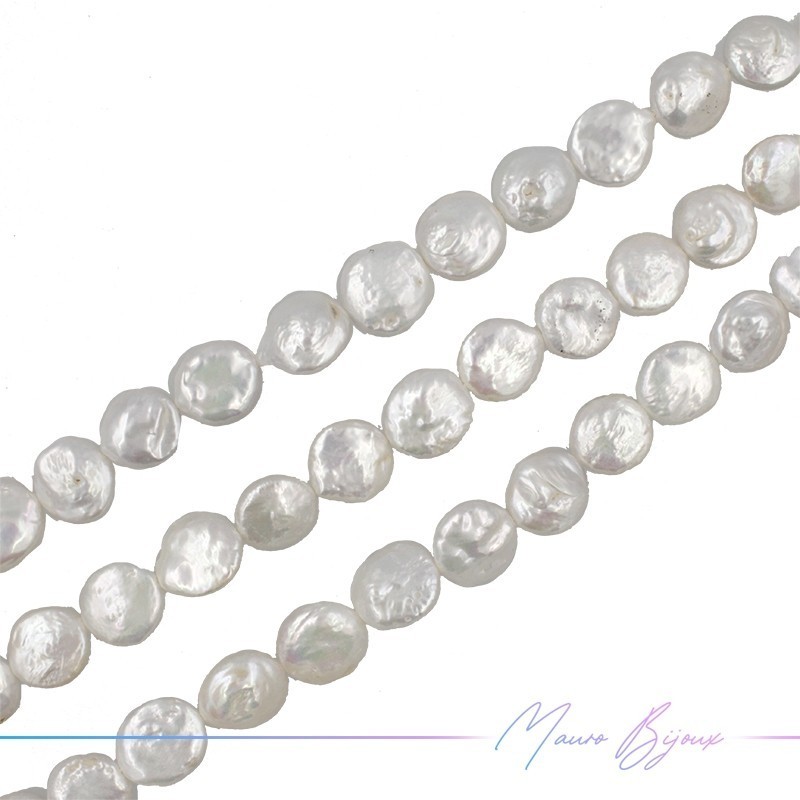Perle di Fiume forma Tonde Piatta Irregolare Bianco 12-14mm