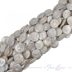 Perle di Fiume forma Tonde Piatta Irregolare Bianco 16-17mm