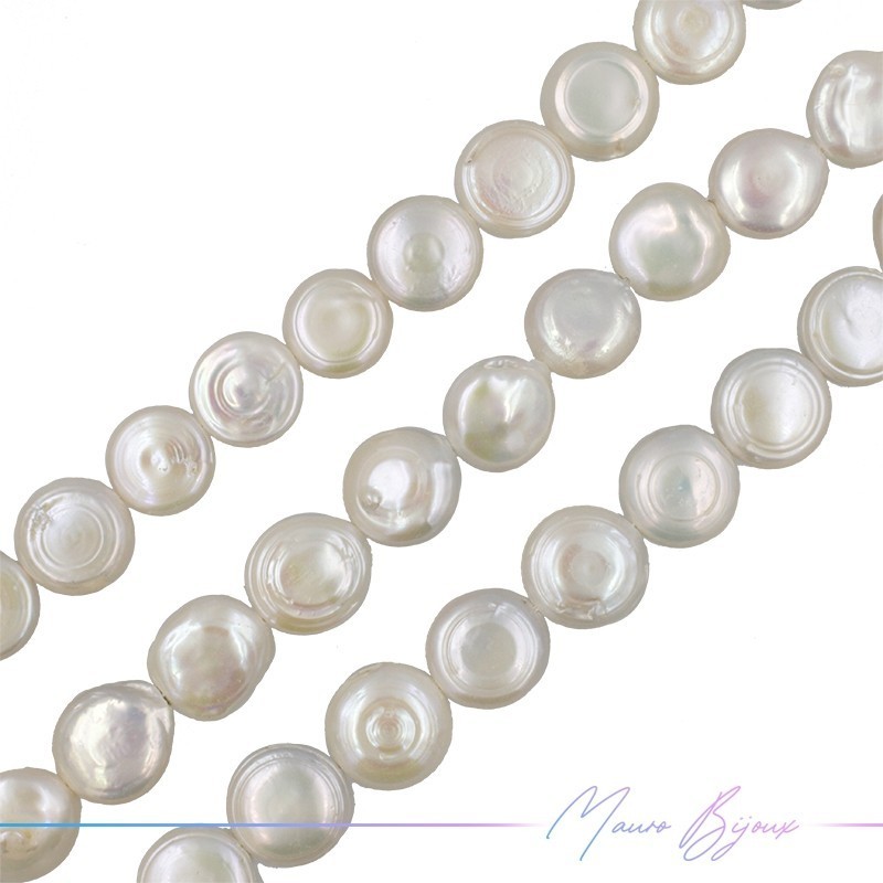 Perle di Fiume forma Pastiglia Piatta Irregolare Bianca 15-17mm