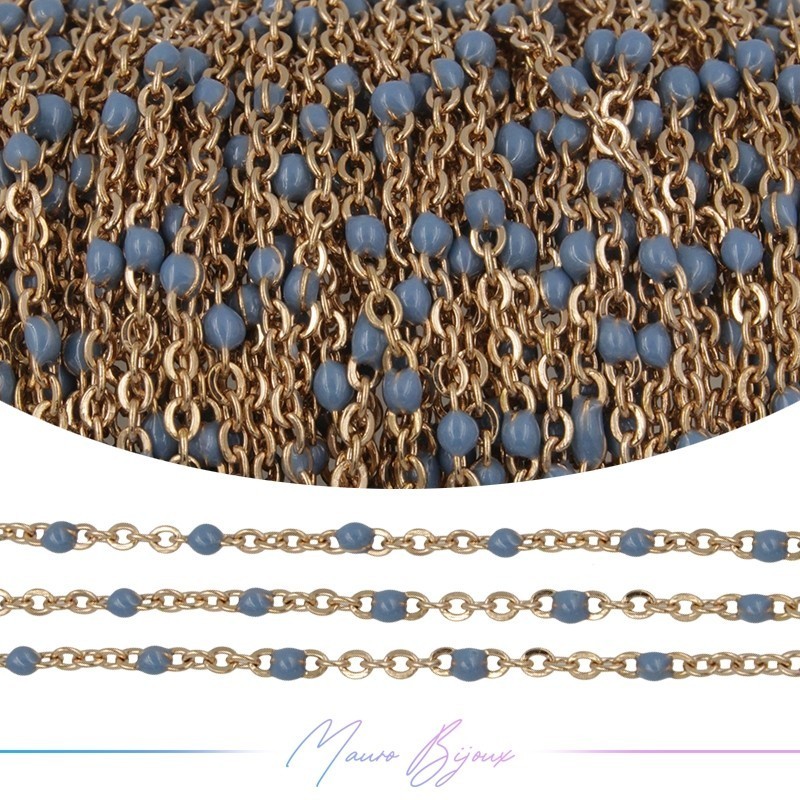 Chain in Rose Gold Inox Enamelled Blue Grey 1mt