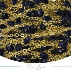 Catena in Ottone Dorato Zircone Blu 1mt