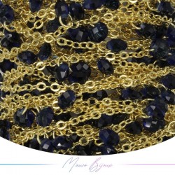 Chain in Gold Brass with Zircon Blue 1mt