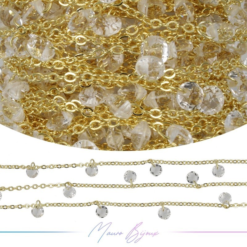 Chain in Brass Gold with Zircon White 1mt