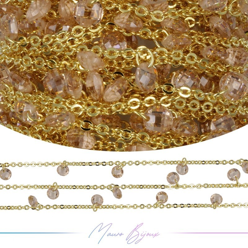 Catena in Ottone Dorato Zircone Beige 1mt