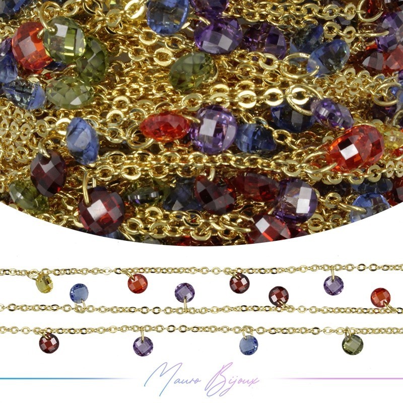 Catena in Ottone Dorato Zircone Multicolor 1mt