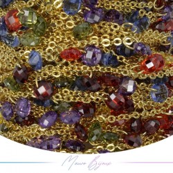 Chain in Brass Gold with Zircon Multicolor 1mt