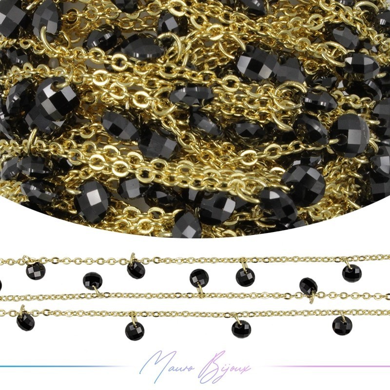 Catena in Ottone Dorato Zircone Nero 1mt