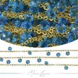 Chain in Brass Gold with Zircon Light Blue 1mt