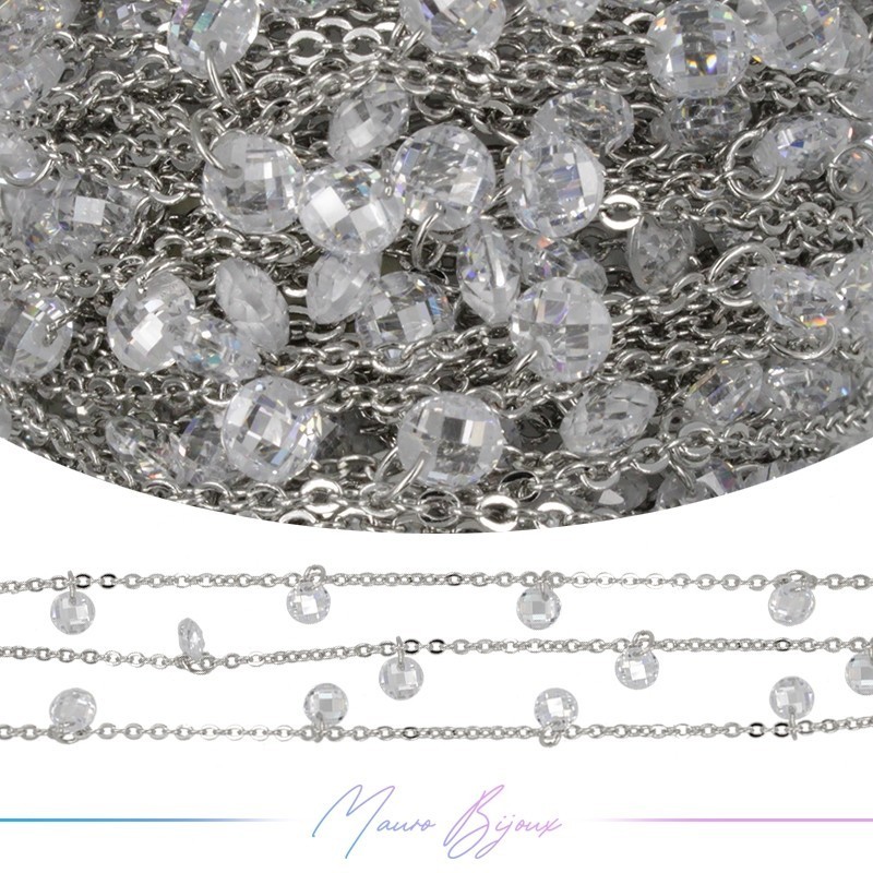 Chain in Brass Silver with Zircon White 1mt Chain in Brass Silver with Zircon White 1mt