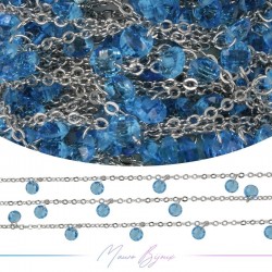 Chain in Brass Silver with Zircon Light Blue 1mt