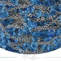 Chain in Brass Silver with Zircon Light Blue 1mt