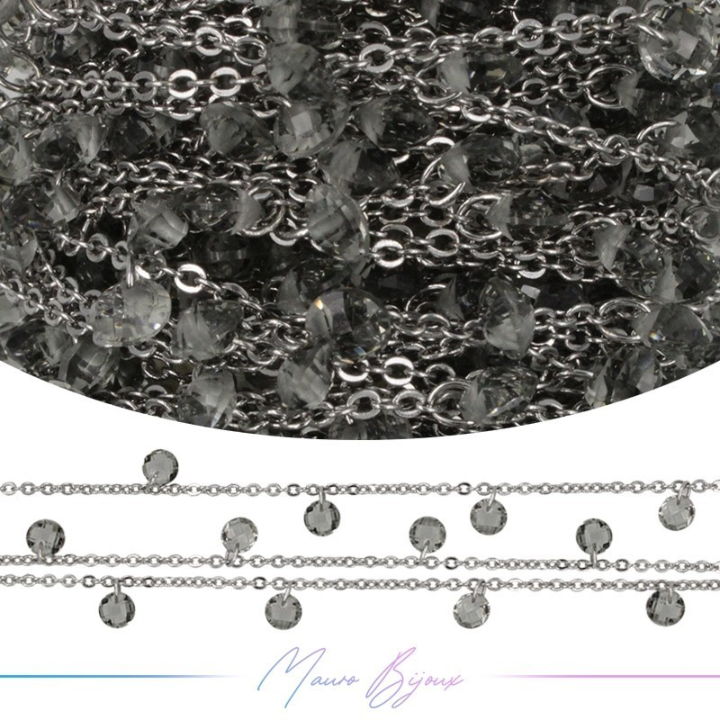 Catena in Ottone Argento Zircone Nero 1mt