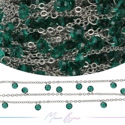 Chain in Brass Silver with Zircon Green 1mt